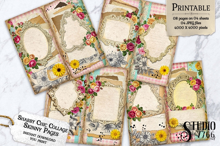Shabby Chic Skinny Junk Journal Pages