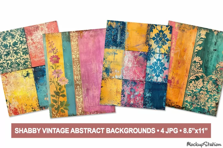 Shabby Abstract Background Junk Journal Pages, Scrapbook JPG