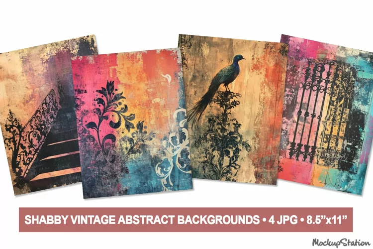 Shabby Abstract Background Junk Journal Pages, Scrapbook JPG