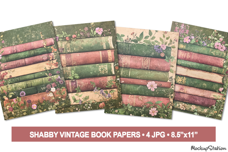 Old Shabby Books Floral Papers, Vintage Junk Journal Pages