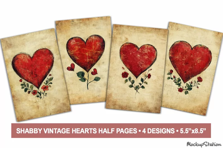 Romantic Heart Junk Journal Old Papers for Scrapbook | Love