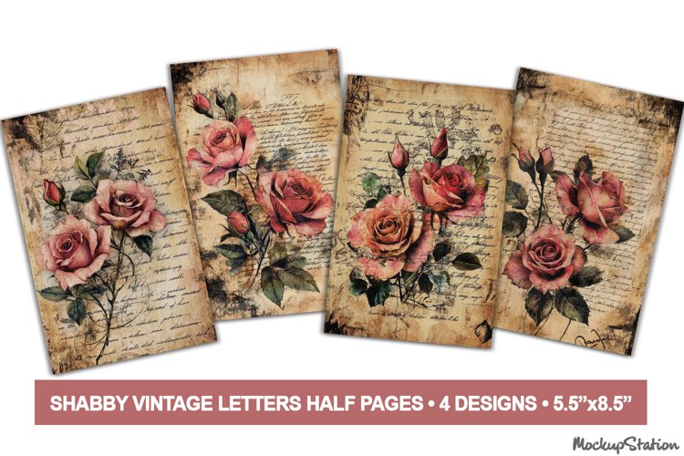 Vintage Old Letter Papers Floral Junk Journal JPG