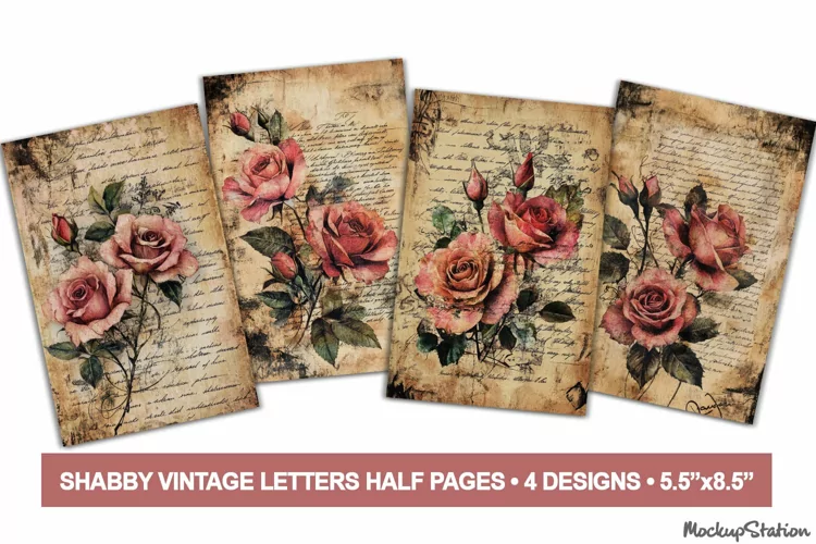 Vintage Old Letter Papers Floral Junk Journal JPG