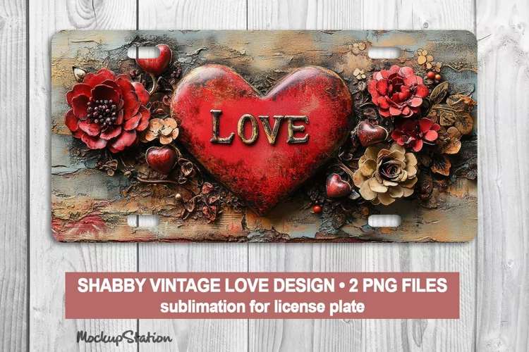 Love License Car Plate PNG | Vintage Heart Style Design