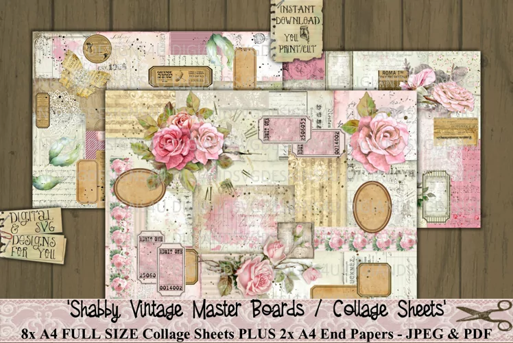Shabby Vintage | Master Board | Collage | Roses | Printable