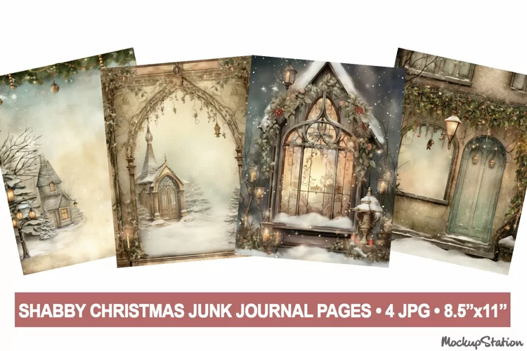 Christmas Cottagecore Junk Journal Pages | Shabby Winter JPG