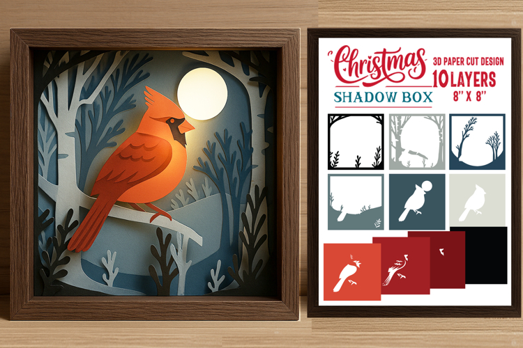 Cardinal Shadow Box Laser Cut 3D Layered Papercut