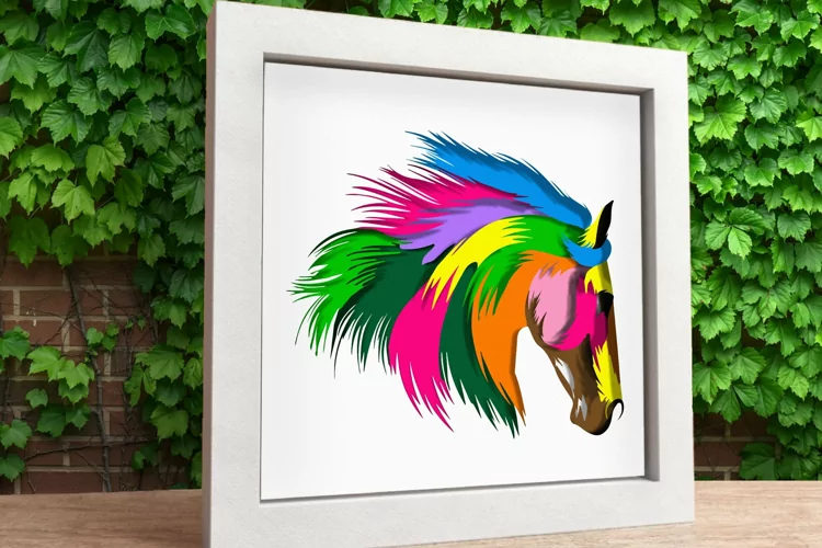 3d Horse Shadow Box, Colorful Design, Papercut