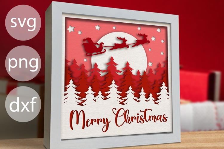 3d Christmas Landscape, Shadow Box Svg, 3d Christmas Layers