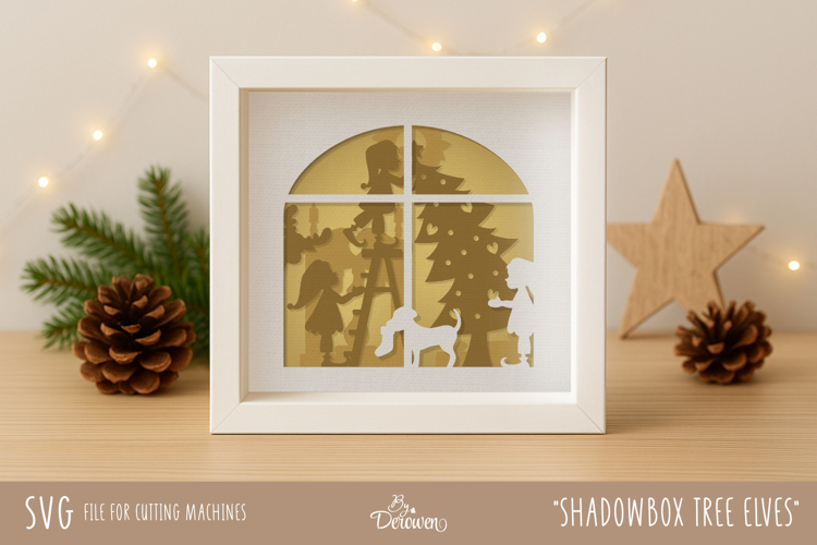 SVG cut file 3D Shadow box, Christmas Tree with Cute Elves