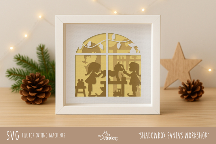 SVG cut file 3D Shadow box, Santas Workshop with Cute Elves