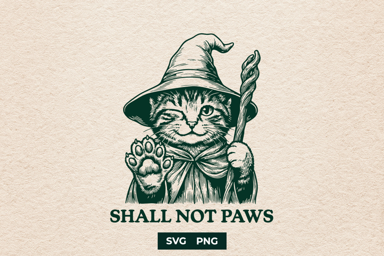 Funny Wizard Cat SVG Shall Not Paws PNG Clipart Art