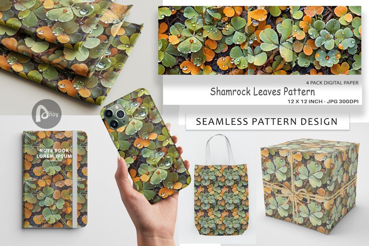 Digital Paper Shamrock Leaves Pattern