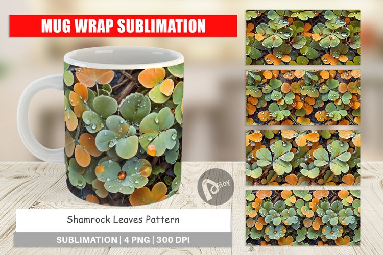 Mug Wrap Design Shamrock Leaves Pattern