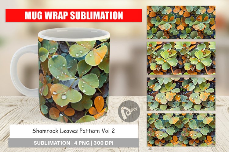 Mug Wrap Design Shamrock Leaves Pattern