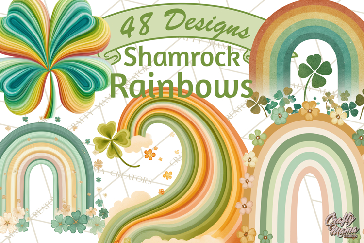 Retro St Patricks PNG Clipart, Vintage Shamrock Rainbow