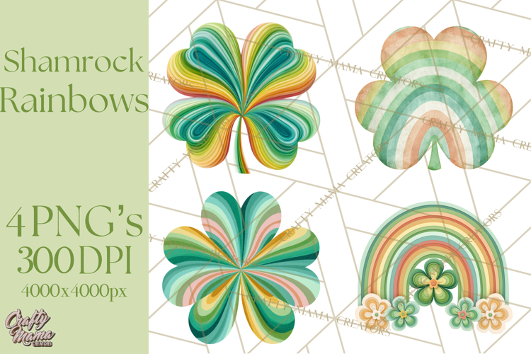 Retro St Patricks PNG Clipart, Vintage Shamrock Rainbow