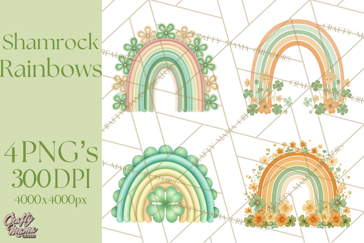 Retro St Patricks PNG Clipart, Vintage Shamrock Rainbow