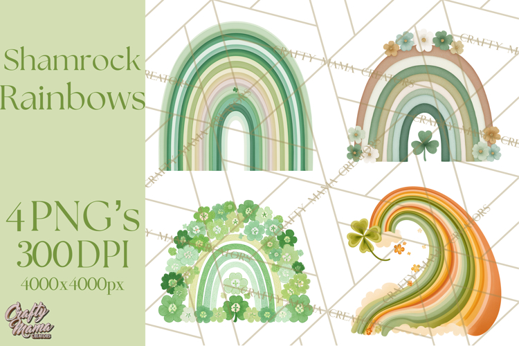 Retro St Patricks PNG Clipart, Vintage Shamrock Rainbow