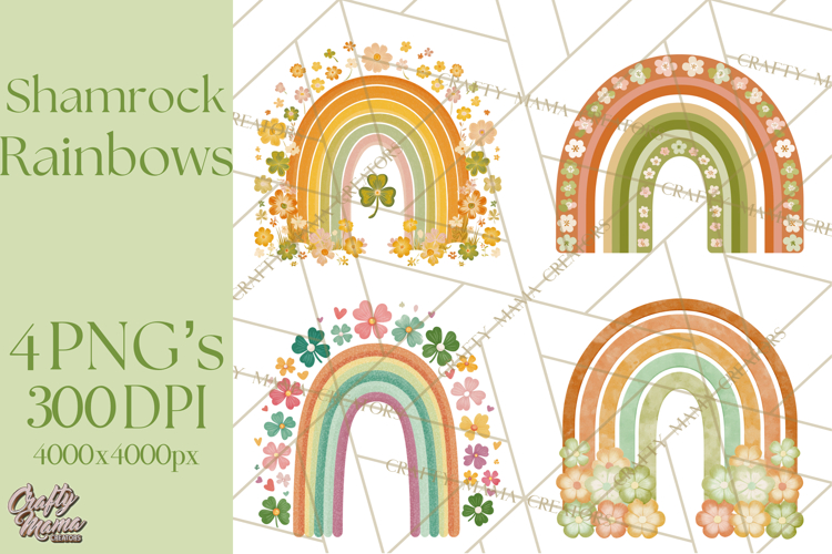 Retro St Patricks PNG Clipart, Vintage Shamrock Rainbow