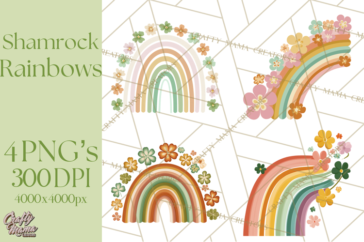 Retro St Patricks PNG Clipart, Vintage Shamrock Rainbow