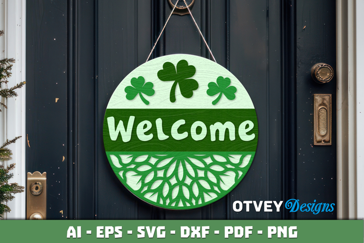 Shamrock Welcome Sign | Lucky Clover Door Hanger Lasercut