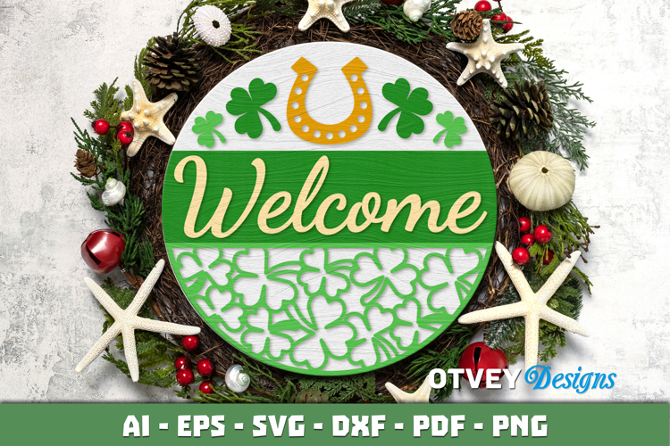 Shamrock Welcome Sign | Lucky Clover Door Hanger Lasercut