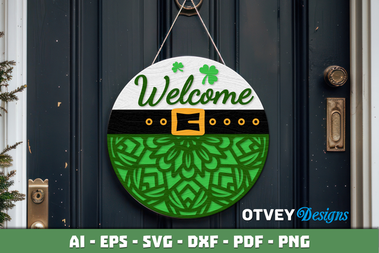 Shamrock Welcome Sign | Lucky Clover Door Hanger Lasercut