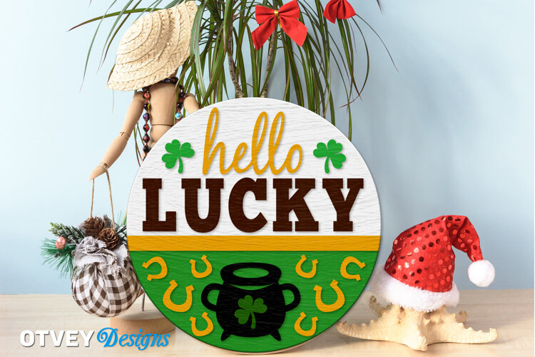 Shamrock Welcome Sign | Lucky Clover Door Hanger Lasercut example image 1