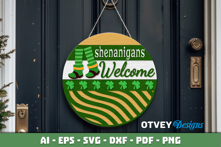 Shamrock Welcome Sign | Lucky Clover Door Hanger Lasercut