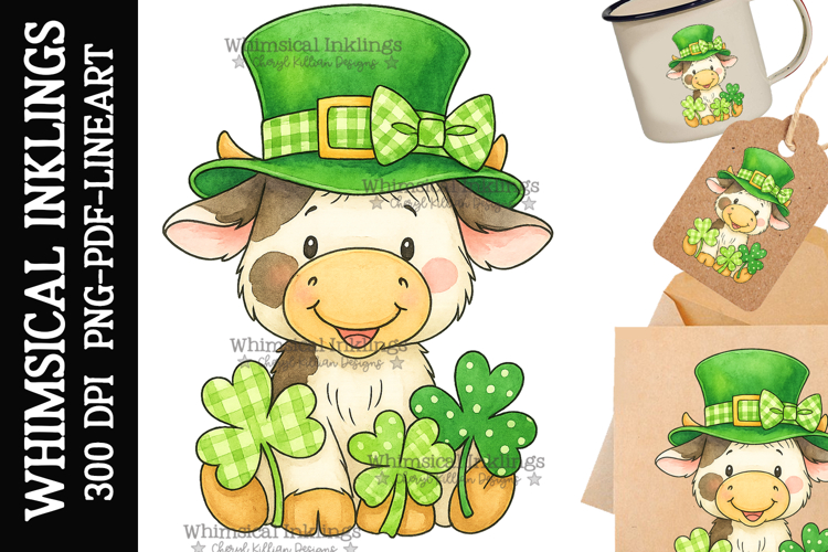 Shamrock Rosie-Cow Sublimation Clipart