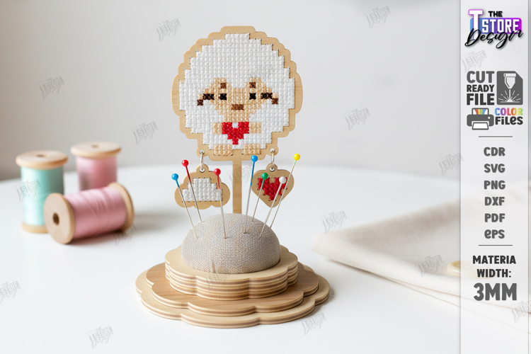 Needle Pincushion Sewing Stand Laser Cut | Cross Stitch