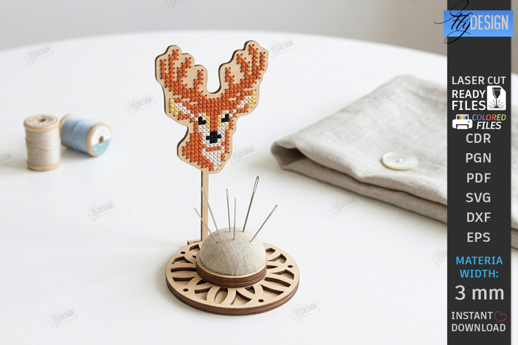 Sewing Pincushion Laser Cut | Needle Holder Stand | Deer SVG
