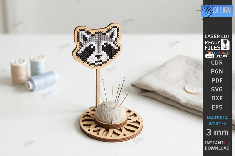 Sewing Pincushion Laser Cut | Needle Holder Stand | Raccoon