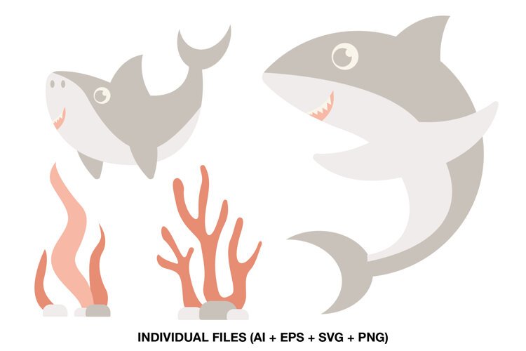 Shark clipart collection with four coordinated ocean themed illustrations