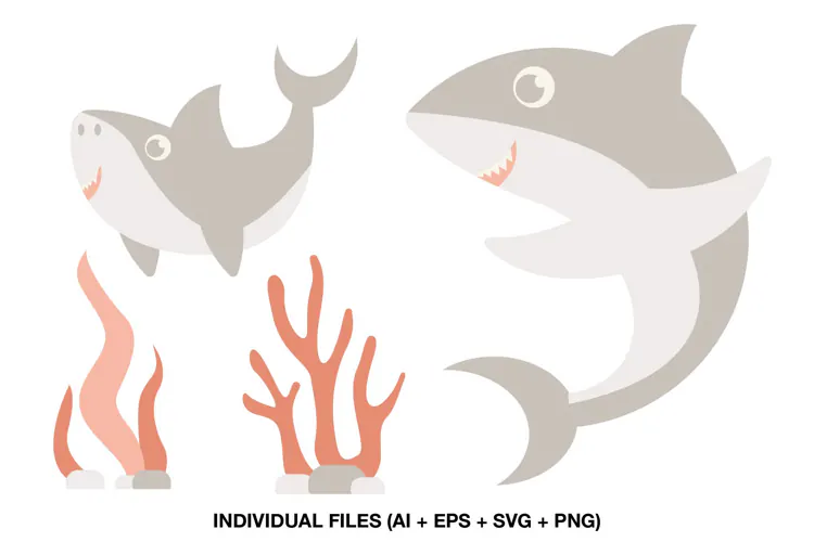 Shark Clipart with Cute Ocean Animals and Coral
