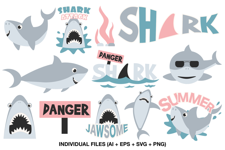Shark Party Clipart, Kids Birthday Decorations