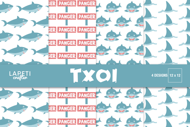 Shark Party Digital Paper, 12x12 Ocean Kid Scrapbook Pattern