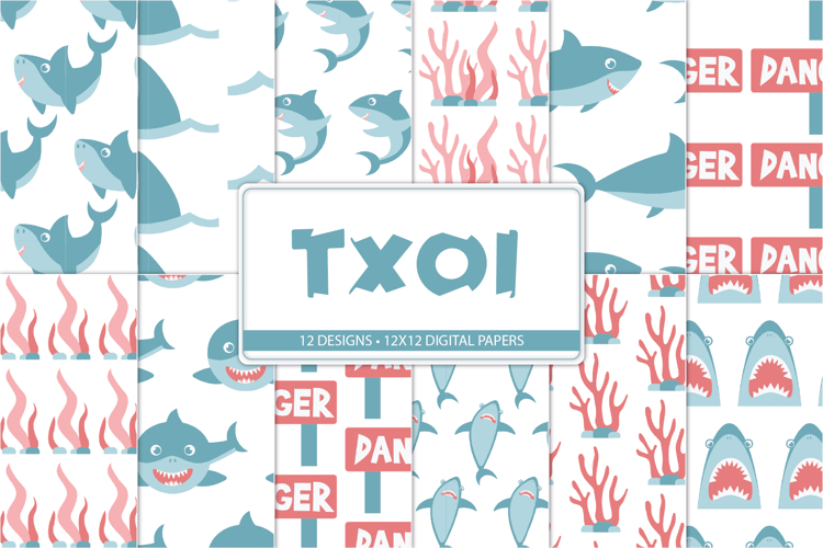 Shark Scrapbook Paper, Ocean Shark Birthday Patterns