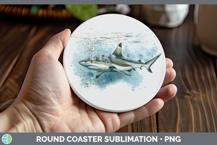 Blacktip Shark Sketch Round Coaster Sublimation Design