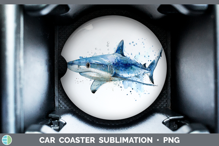 Blue Shark Sketch Car Coaster Sublimation Design