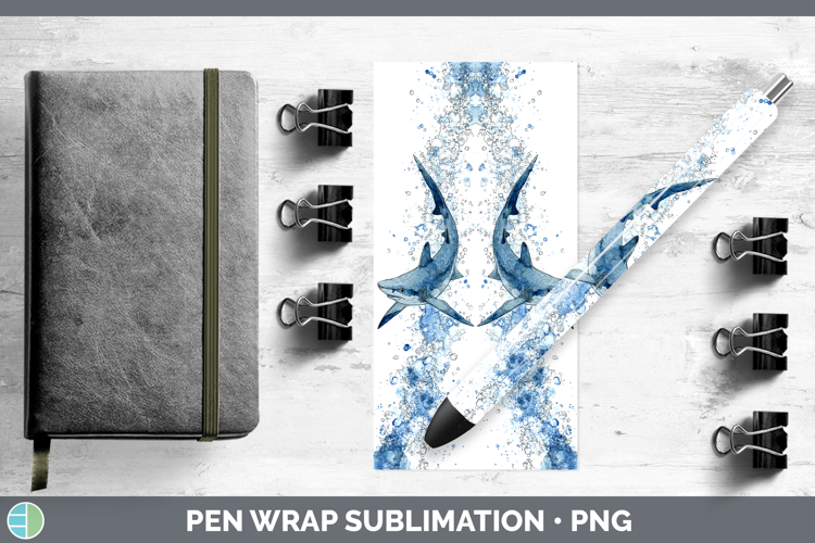Blue Shark Sketch Pen Wrap Sublimation Design