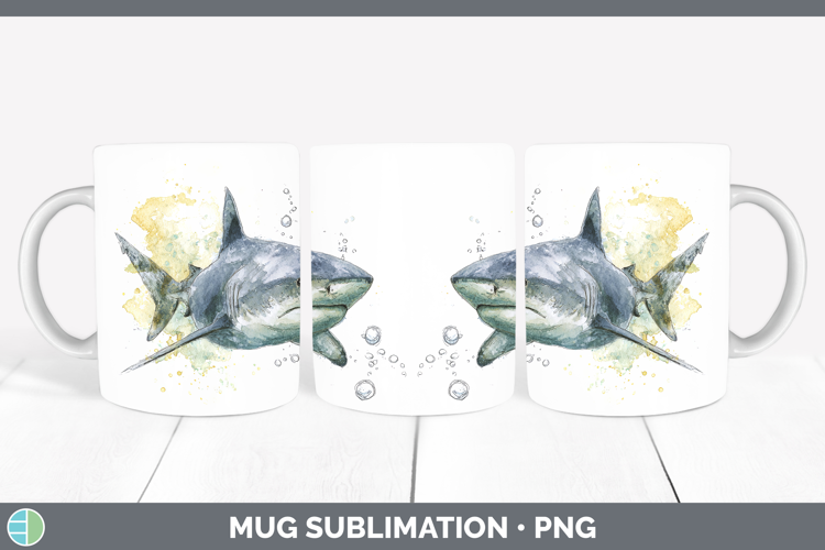 Bull Shark Sketch Mug Wrap Sublimation Design