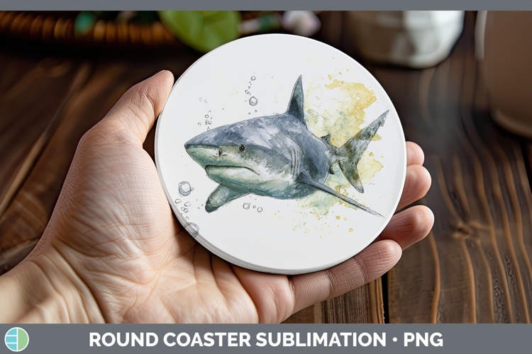 Bull Shark Sketch Round Coaster Sublimation Design