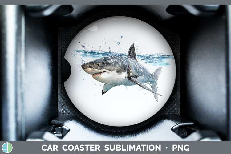 Great White Shark Sketch Car Coaster Sublimation Design