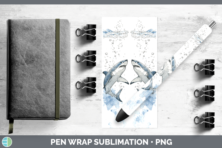 Great White Shark Sketch Pen Wrap Sublimation Design