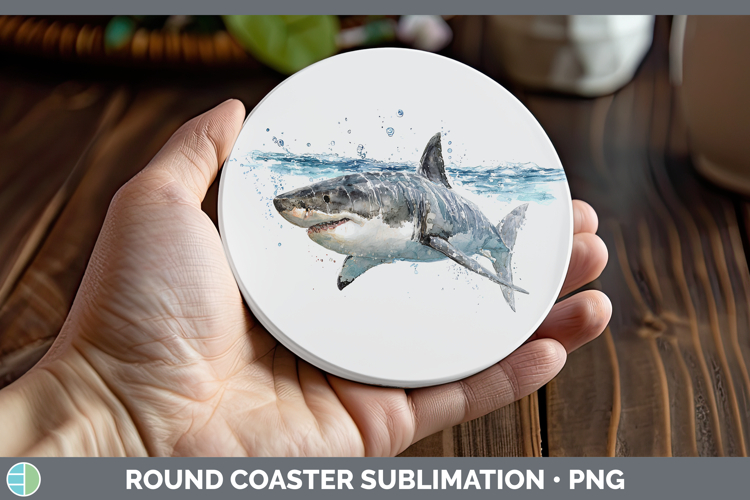 Great White Shark Sketch Round Coaster Sublimation Design