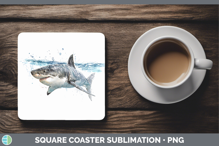 Great White Shark Sketch Square Coaster Sublimation Design