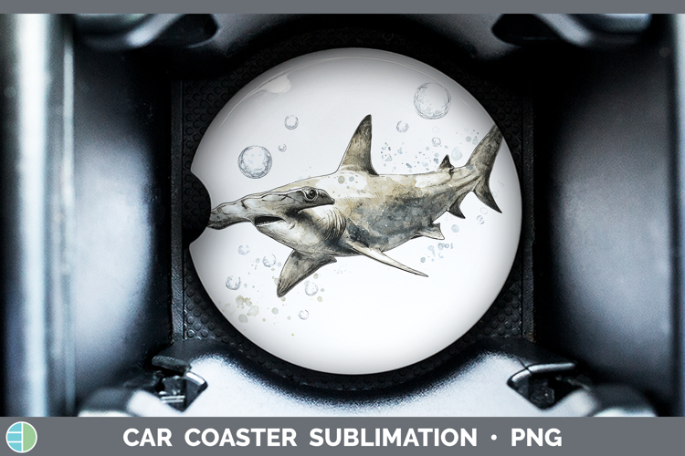 Hammerhead Shark Sketch Car Coaster Sublimation Design