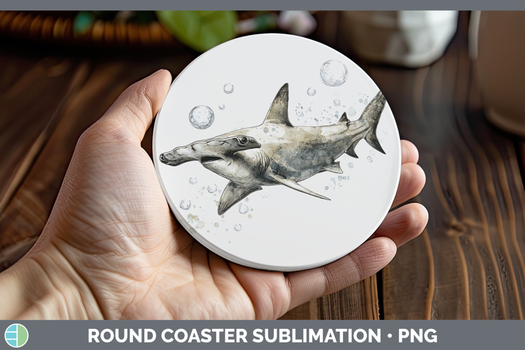 Hammerhead Shark Sketch Round Coaster Sublimation Design